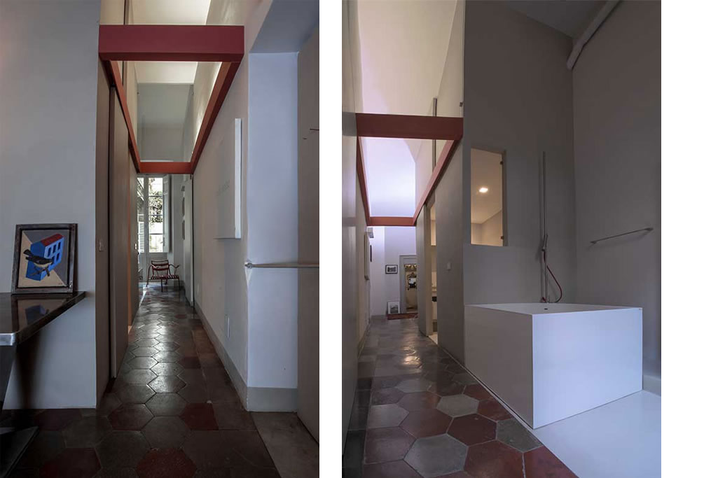 Roberto Giovagnoli, Emanuela Giovagnoli, REM-ARCHITETTURE. Appartamento al Pantheon in via dell'Arco della Ciambella. Il corridoio per il  bagno.